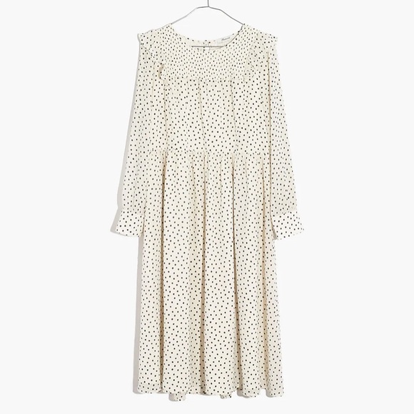 Madewell Smocked Ruffle-Shoulder Midi Dress in Inkbrush Dots Size M - Picture 3 of 15